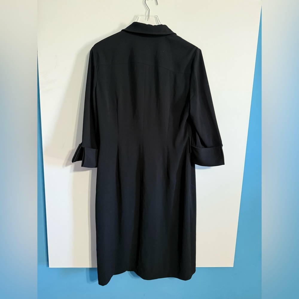 Tahari Arthur S. Levine Black Faux Wrap Coat Dress 12 Sheath, Cuffed Sleeves - Picture 3 of 13